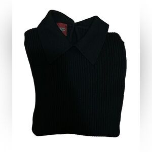Kenzo / Black Wool Peter Pan collar Ribbed fitted Sweater medium M